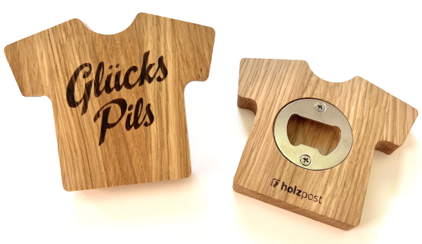 Holzpost Flaschenöffner Trikot GlücksPils