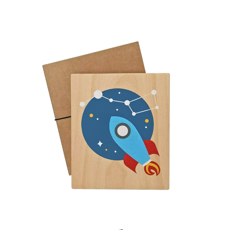 Lubulona Holzbild Illustration Rakete Lubulona Holzbild Illustration Rakete