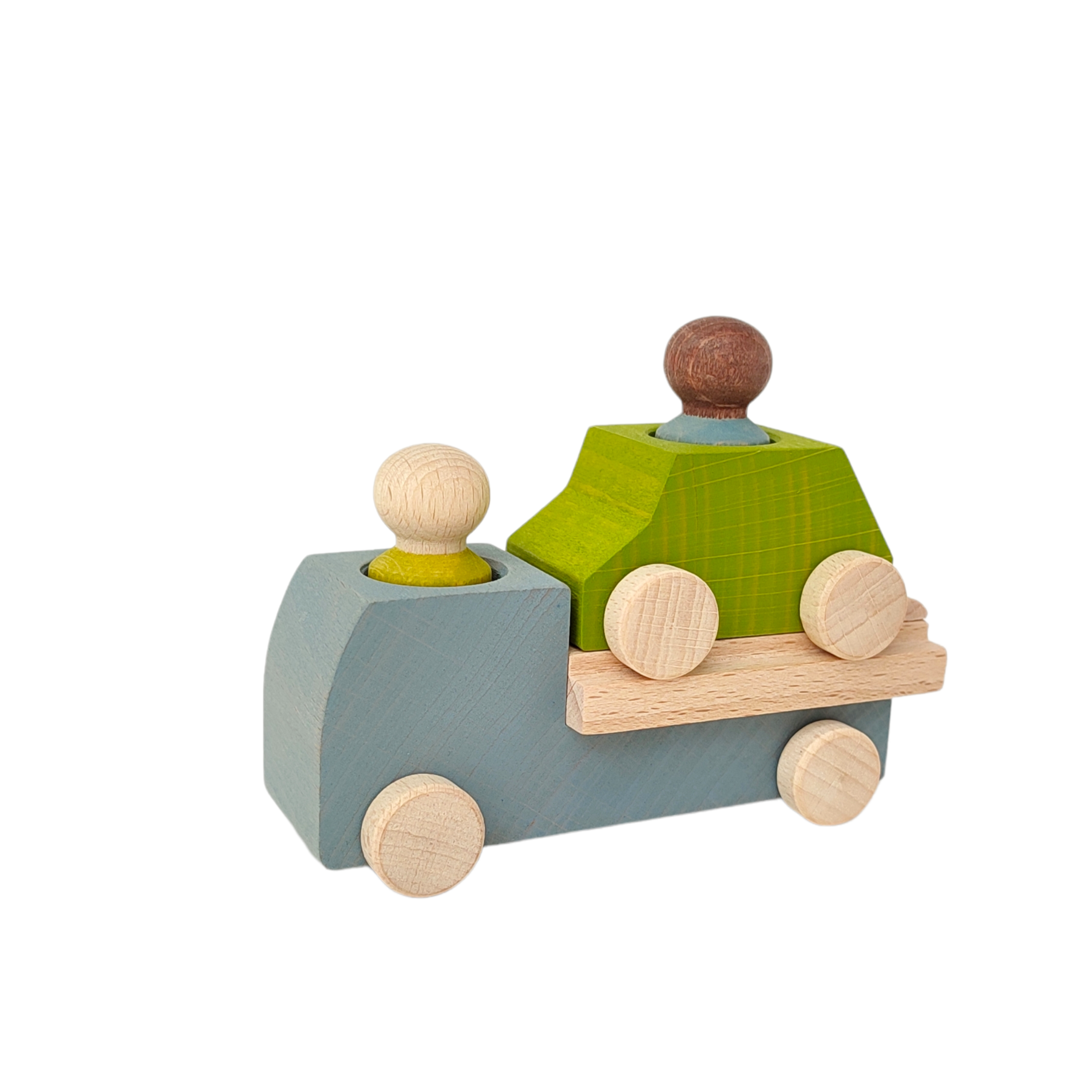 Lubulona Grauer Abschleppwagen mit Holzfiguren Lubulona Grauer Abschleppwagen mit Holzfiguren