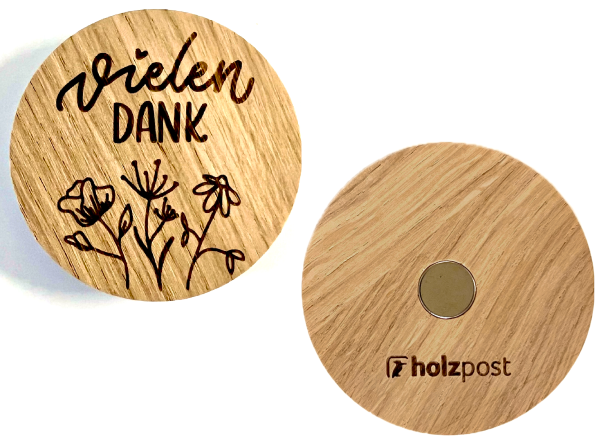 Holzpost® Magnet Eiche rund Vielen Dank