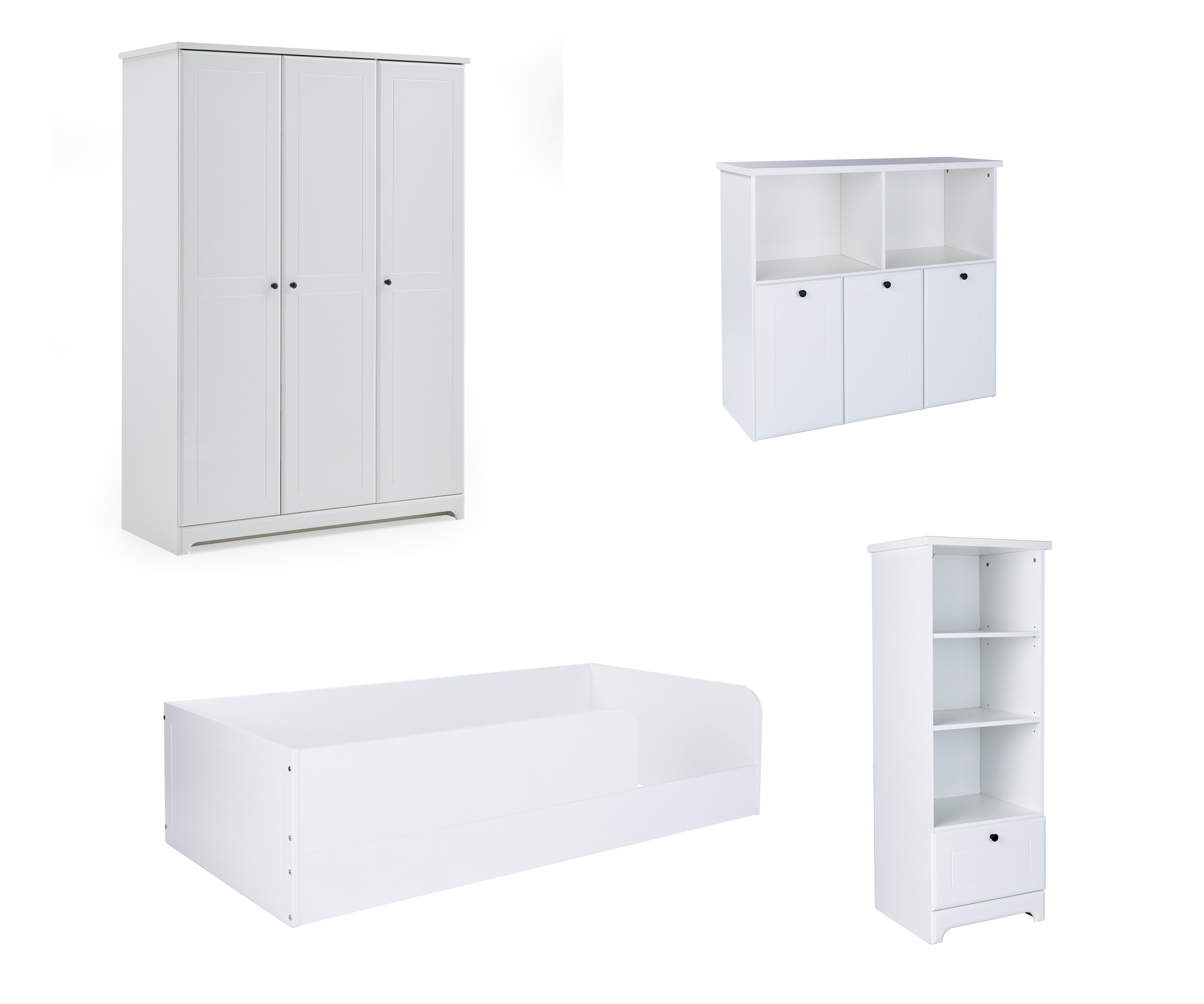 Arthur Berndt Kinderzimmer THILO: Kleiderschrank, Montessori Bodenbett und Spielzeugregal, Standregal- Holzspielzeug Profi