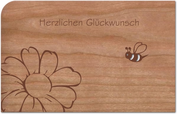 Holzpost® Grußkarte Herzlichen Glückwunsch Biene & Blume