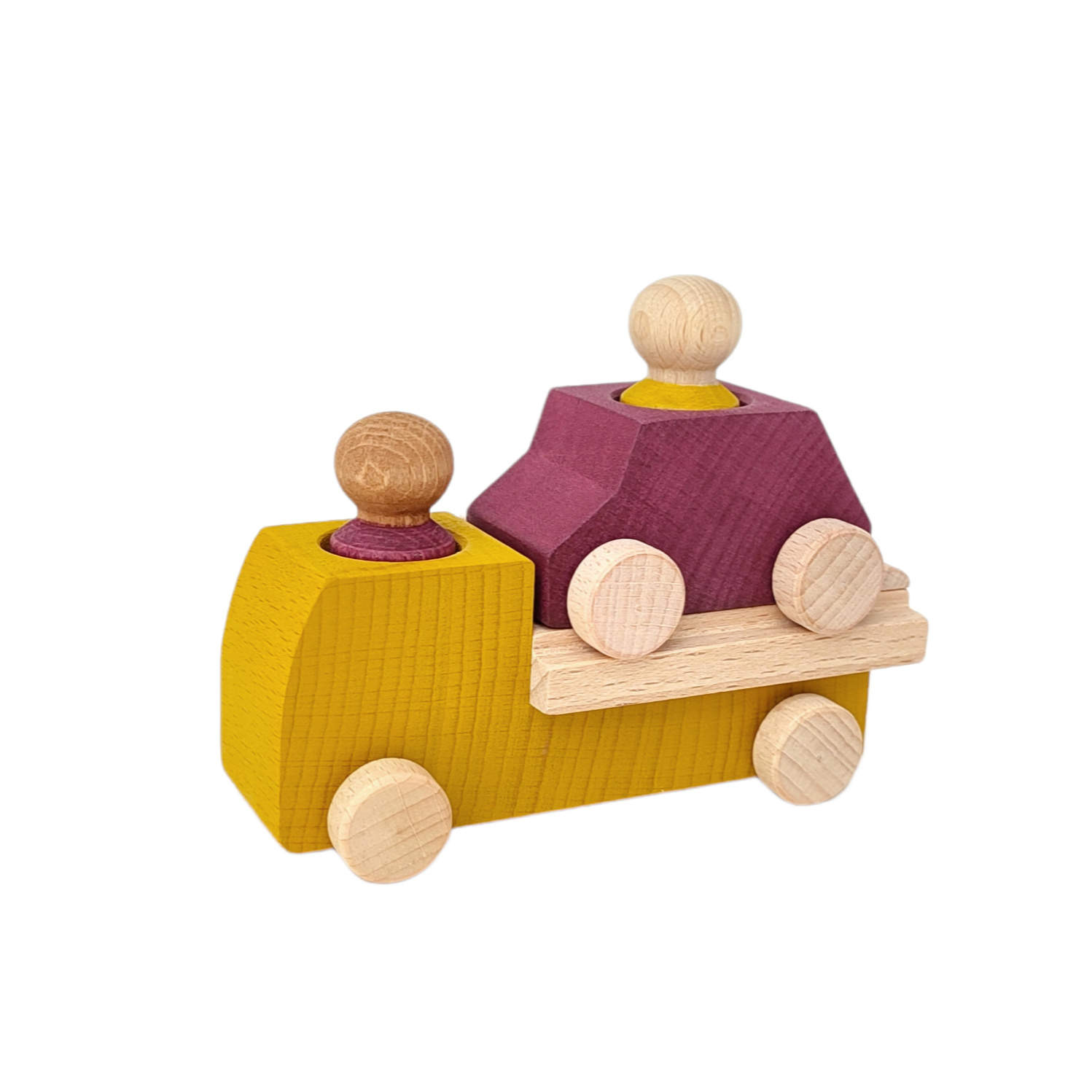 Lubulona Gelber Abschleppwagen mit Holzfiguren Lubulona Gelber Abschleppwagen mit Holzfiguren