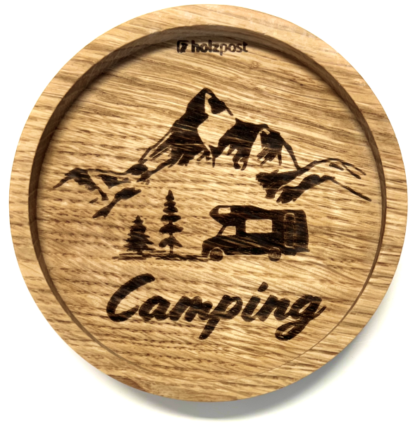 Holzpost Untersetzer Camping